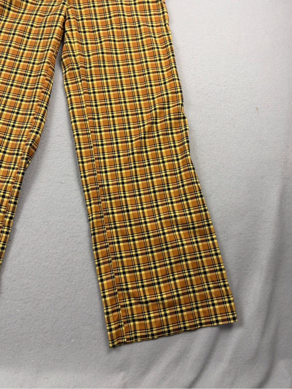 Urban Outfitters Colette Wide Leg Plaid Pants Yellow Brown Size M Pull On - Picture 3 of 9